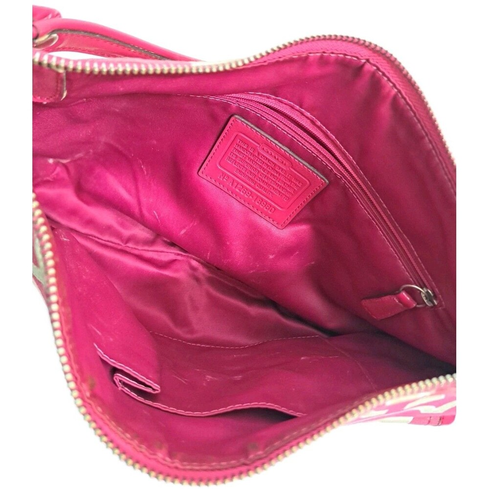 COACH Poppy Lurex Sateen Signature Hobo Shoulder Bag Purse Fuchsia 18980 3 Tags - Picture 7 of 9